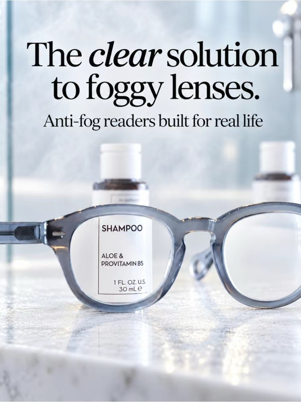 Anti-Fog Reading Glasses - Clear Gray Frame